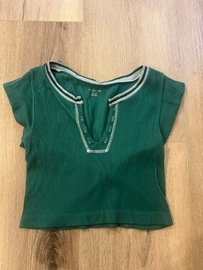 Urban Outfitters Green Ribbed Crop Top with White Trim